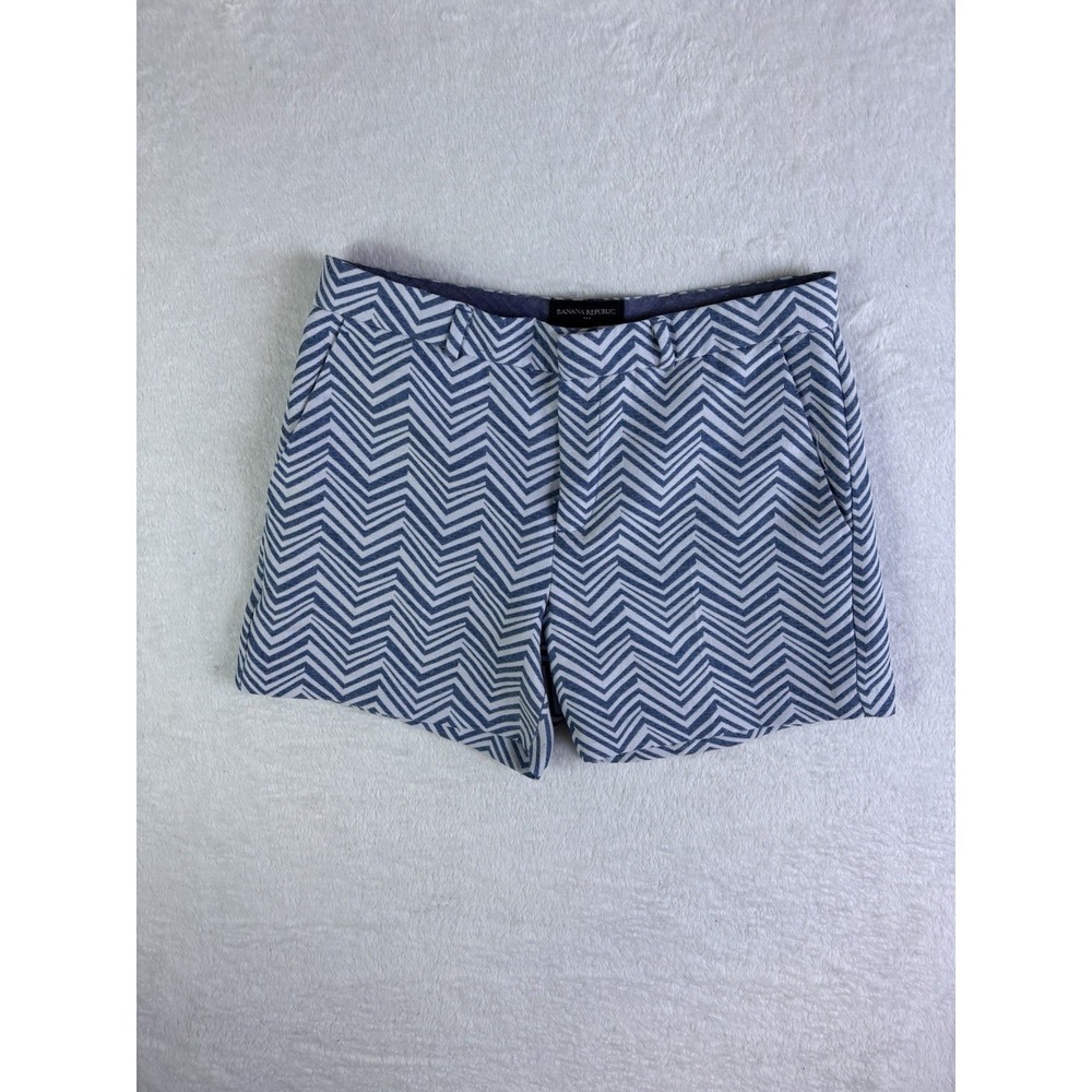 Banana Republic Blue White Herringbone Chino Shorts Womens SZ 4 Casual